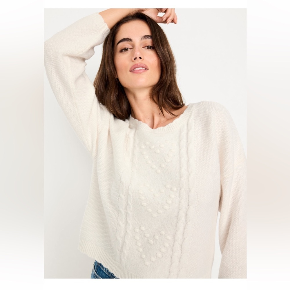 Old Navy SoSoft Bobble Heart Sweater Size S NWT Sea Salt Crew Neck Cozy - Picture 3 of 10